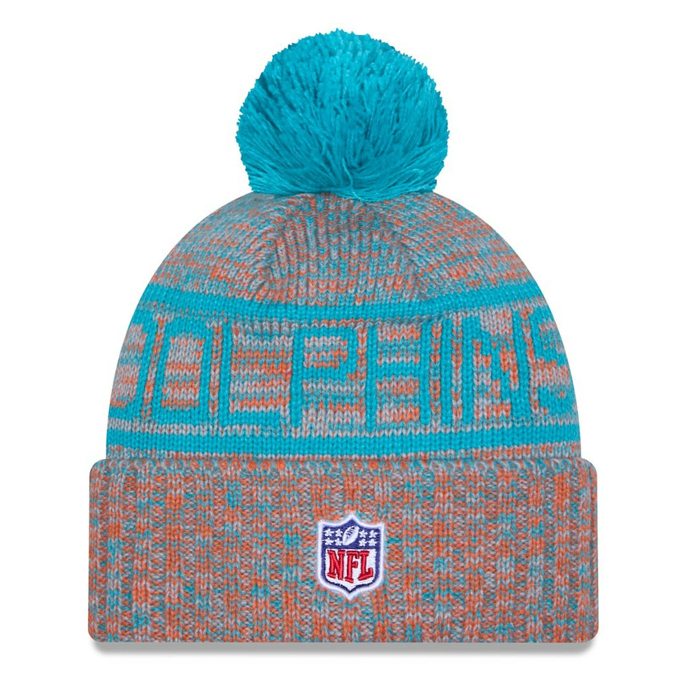Miami Dolphins New Era 2025 Sideline Cold Weather Cuffed Knit Hat with Pom Orange - NFL