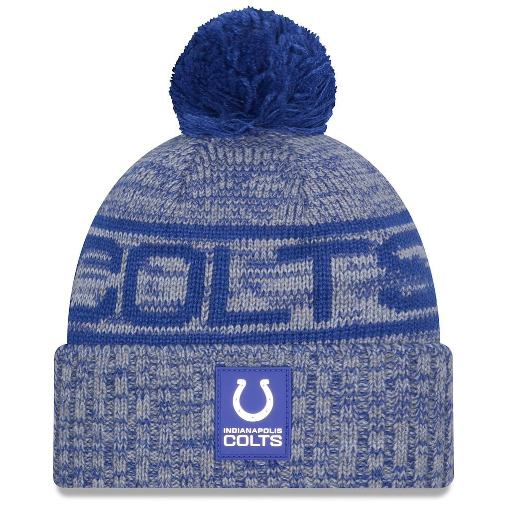 Indianapolis Colts New Era 2025 Sideline Cold Weather Cuffed Knit Hat with Pom Royal - NFL