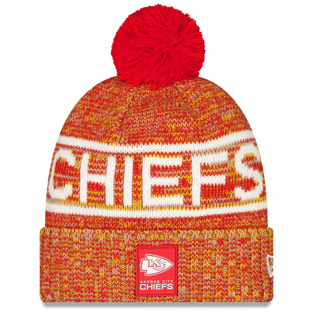 Kansas City Chiefs New Era 2025 Sideline Cold Weather Cuffed Knit Hat with Pom Red - NFL