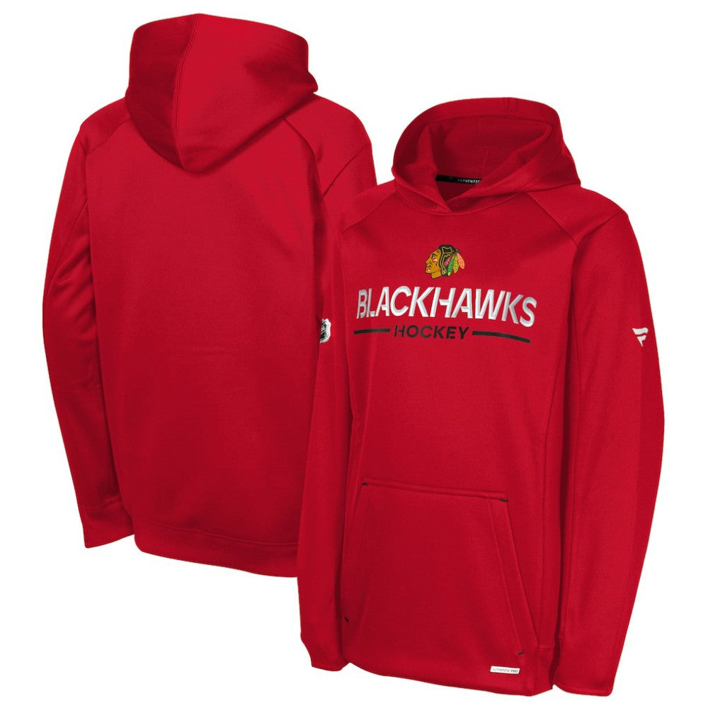 Chicago Blackhawks Fanatics Youth Authentic Pro Rink Raglan Hoodie Red