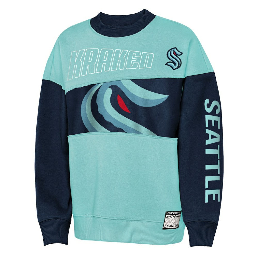 Seattle Kraken Outerstuff Youth Impact Player Sweatshirt Light Blue/Deep Sea Blue