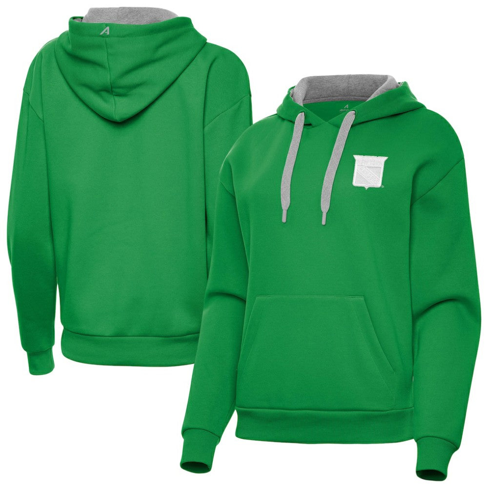 New York Rangers Antigua Women's St. Patrick's Day Victory Pullover Hoodie Kelly Green
