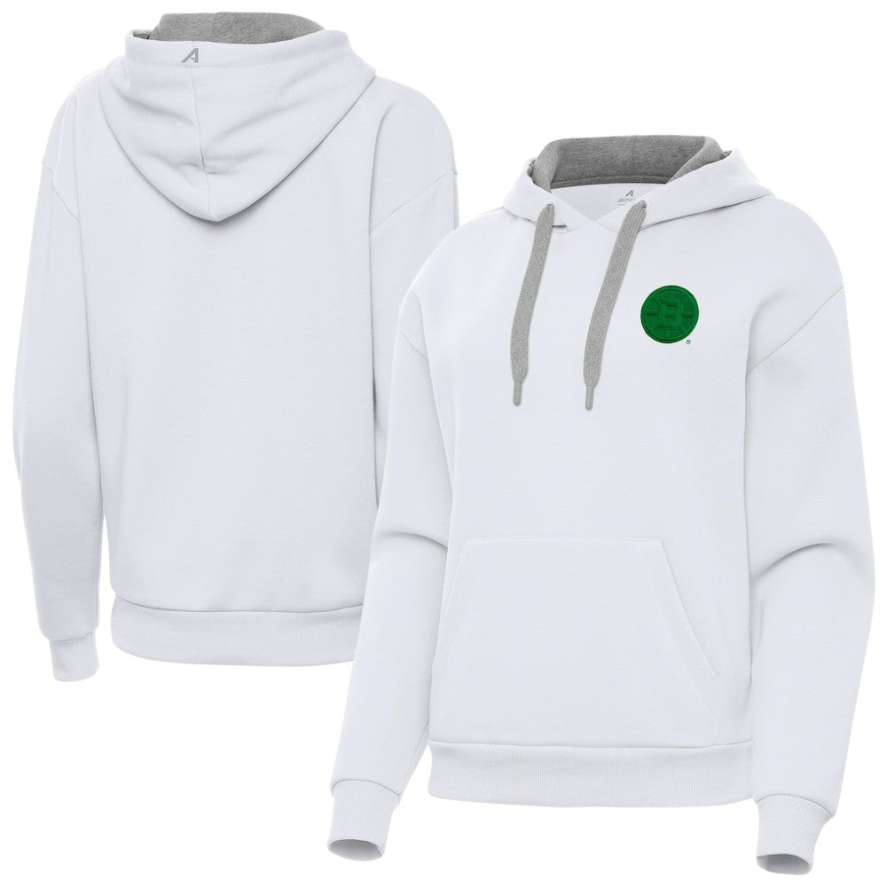 Boston Bruins Antigua Women's St. Patrick's Day Victory Pullover Hoodie White