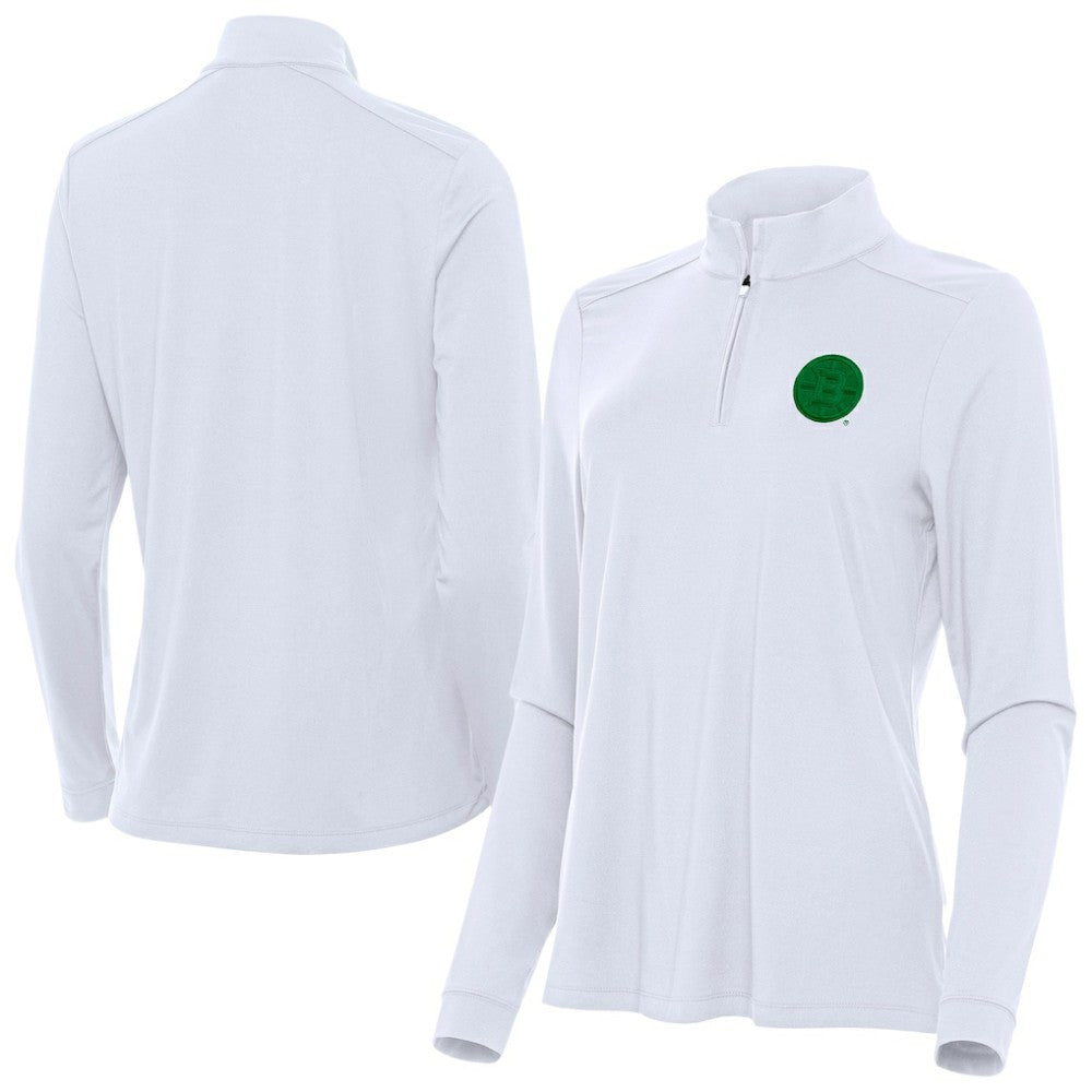 Boston Bruins Antigua Women's St. Patrick's Day Intent Quarter-Zip Performance Pullover White
