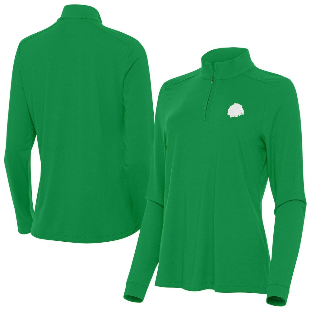 Chicago Blackhawks Antigua Women's St. Patrick's Day Intent Quarter-Zip Performance Pullover Kelly Green