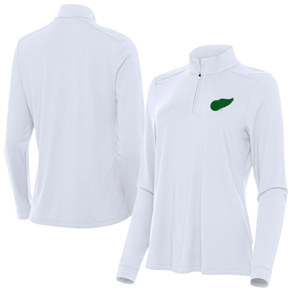 Detroit Red Wings - Antigua Women's St. Patrick's Day Intent Quarter-Zip Performance Pullover White
