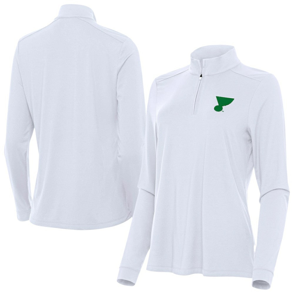 St. Louis Blues - Antigua Women's St. Patrick's Day Intent Quarter-Zip Performance Pullover White