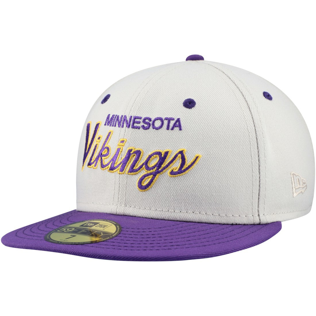 Minnesota Vikings New Era Historic Script 59FIFTY Fitted Hat Cream/Purple - NFL