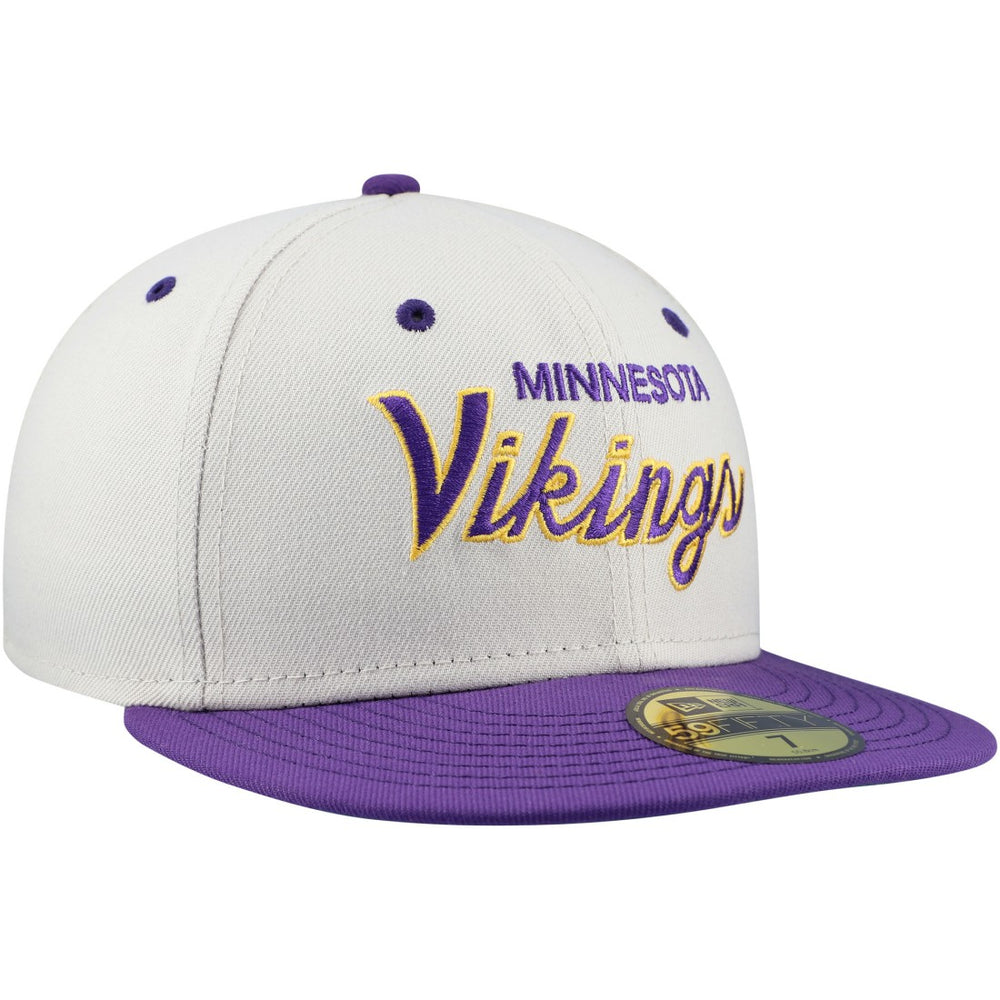 Minnesota Vikings New Era Historic Script 59FIFTY Fitted Hat Cream/Purple - NFL