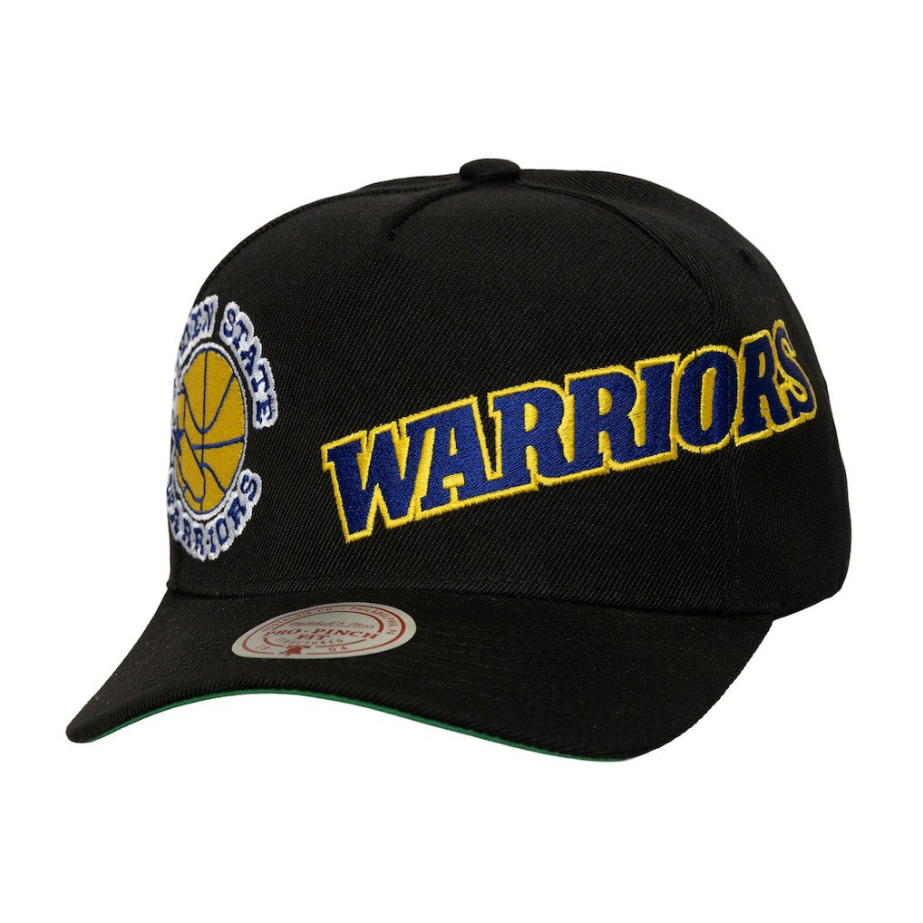 Mitchell & Ness - Golden State Warriors Busted Logo Wordmark Wrap-Around Pro Pinch Adjustable Hat - Black