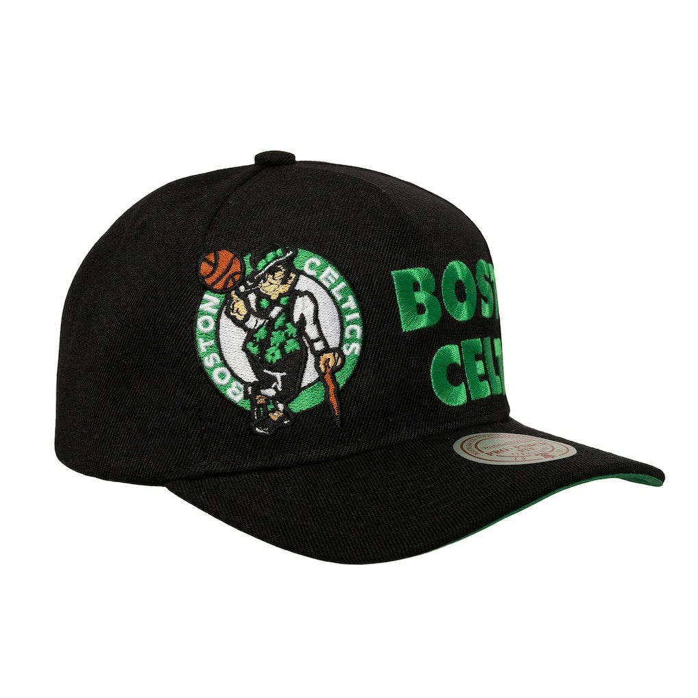 Mitchell & Ness - Boston Celtics Busted Logo Wordmark Wrap-Around Pro Pinch Adjustable Hat - Black
