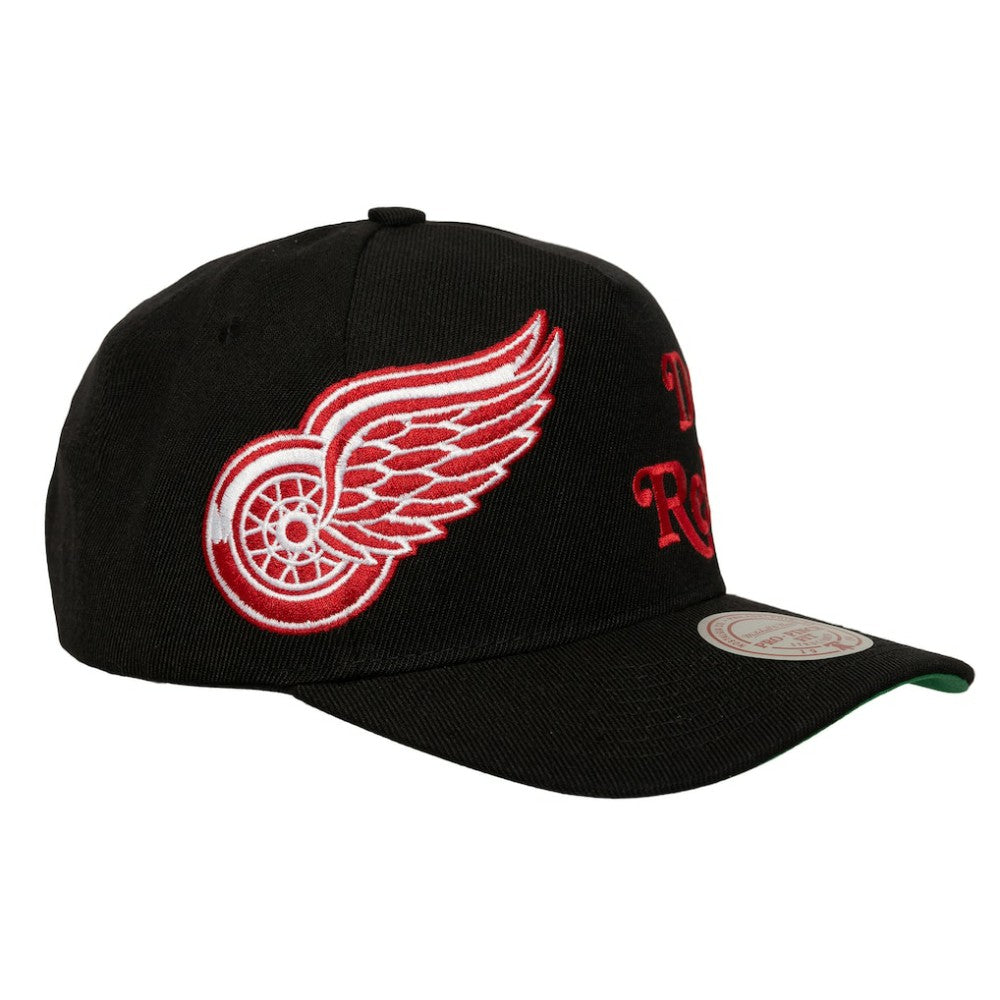 Detroit Red Wings - Mitchell & Ness Busted Logo Wordmark Wrap-Around Pro Pinch Adjustable Hat Black