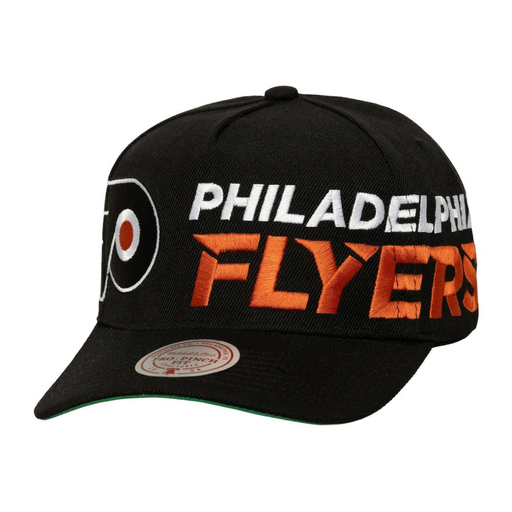 Philadelphia Flyers - Mitchell & Ness Busted Logo Wordmark Wrap-Around Pro Pinch Adjustable Hat Black