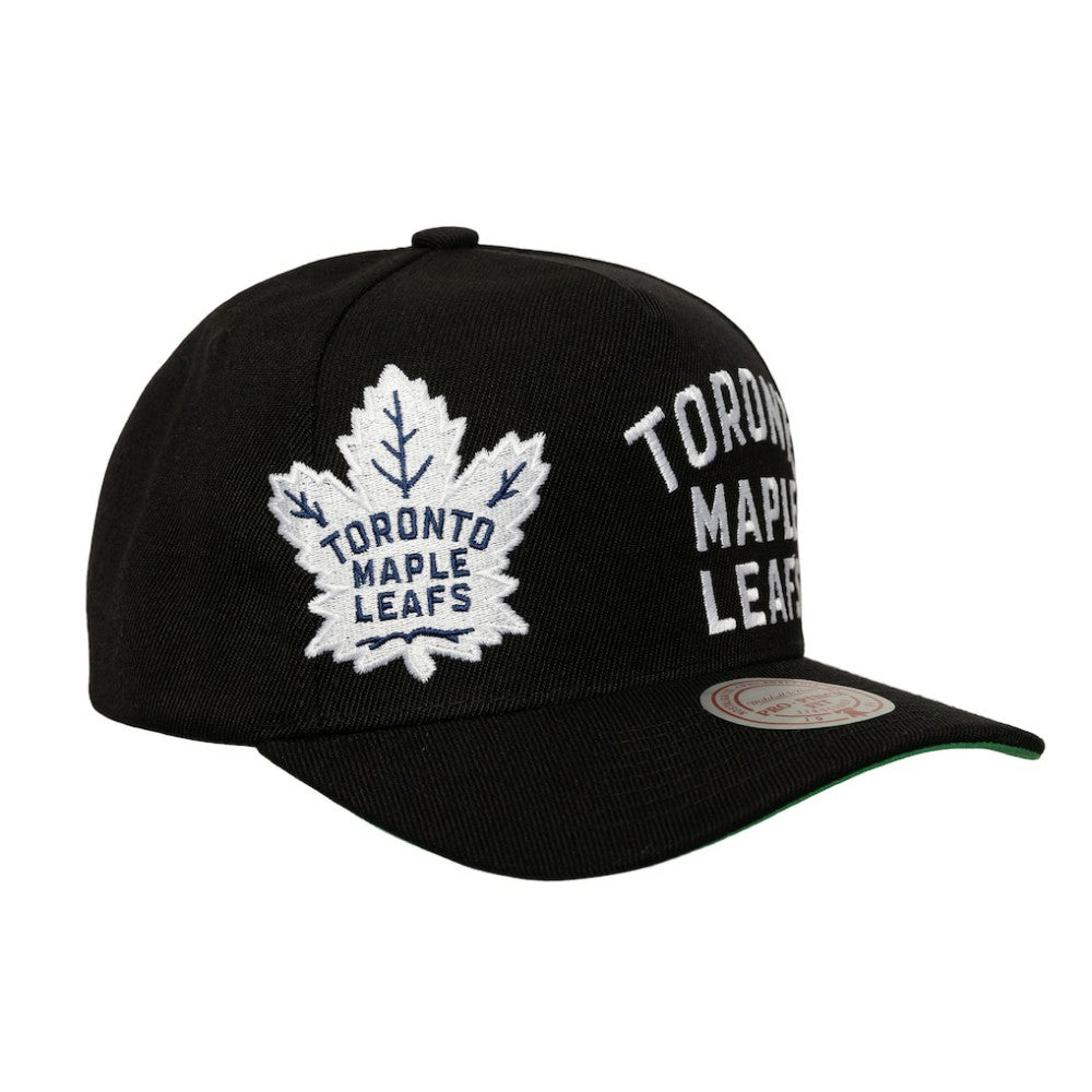 Toronto Maple Leafs - Mitchell & Ness Busted Logo Wordmark Wrap-Around Pro Pinch Adjustable Hat Black