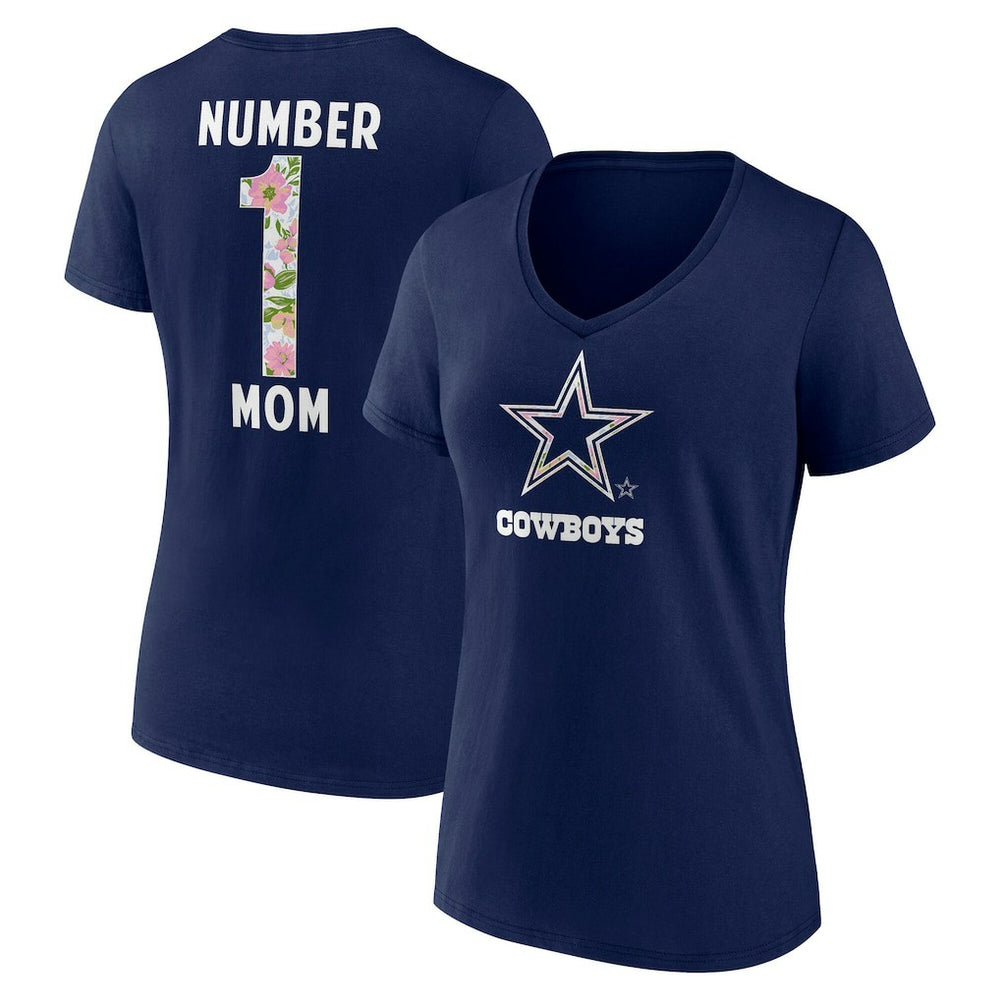 Dallas Cowboys Women's Floral Number 1 Mom V-Neck T-Shirt Navy - NFL