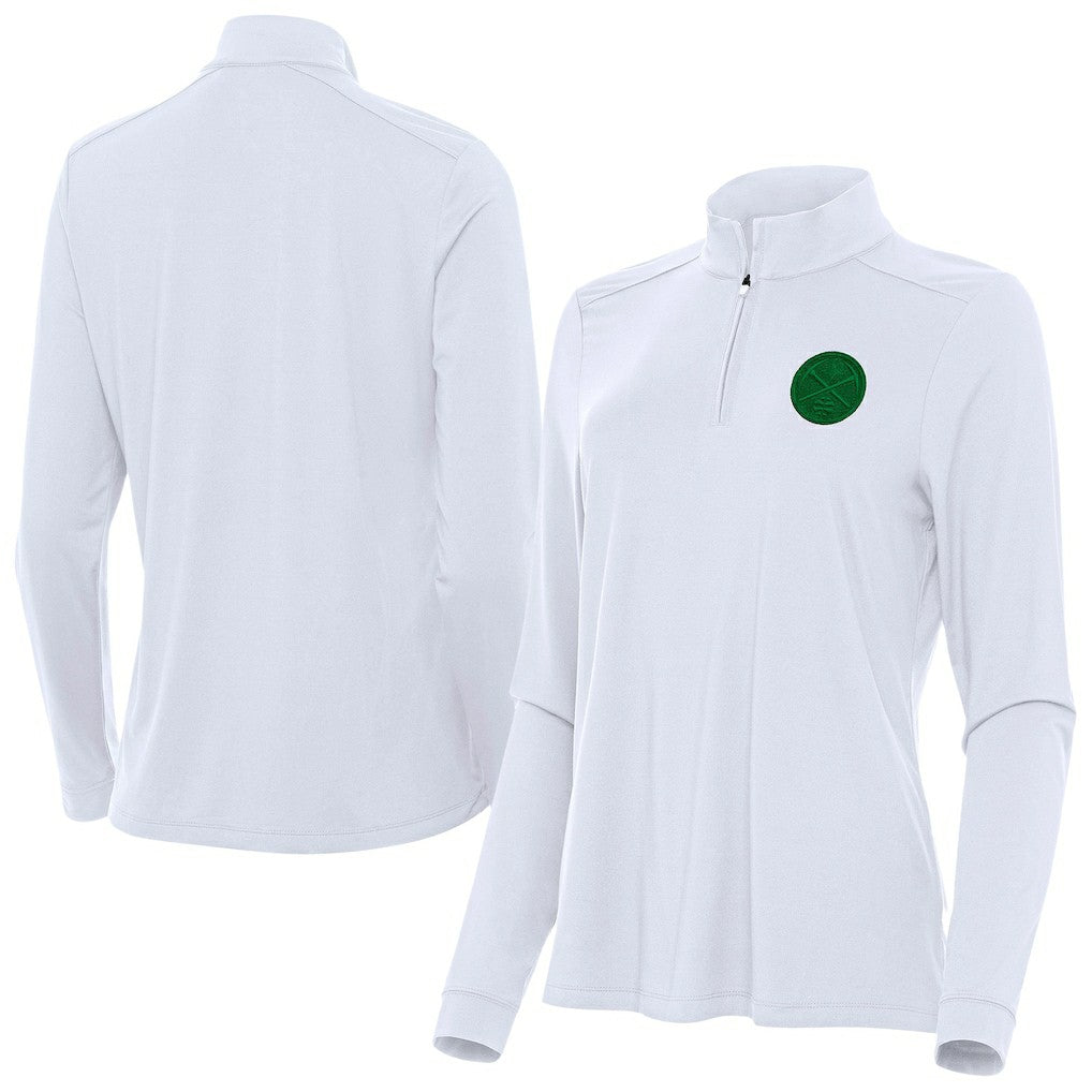 NBA - Denver Nuggets Antigua Women's St. Patrick's Day Intent Quarter-Zip Top - White