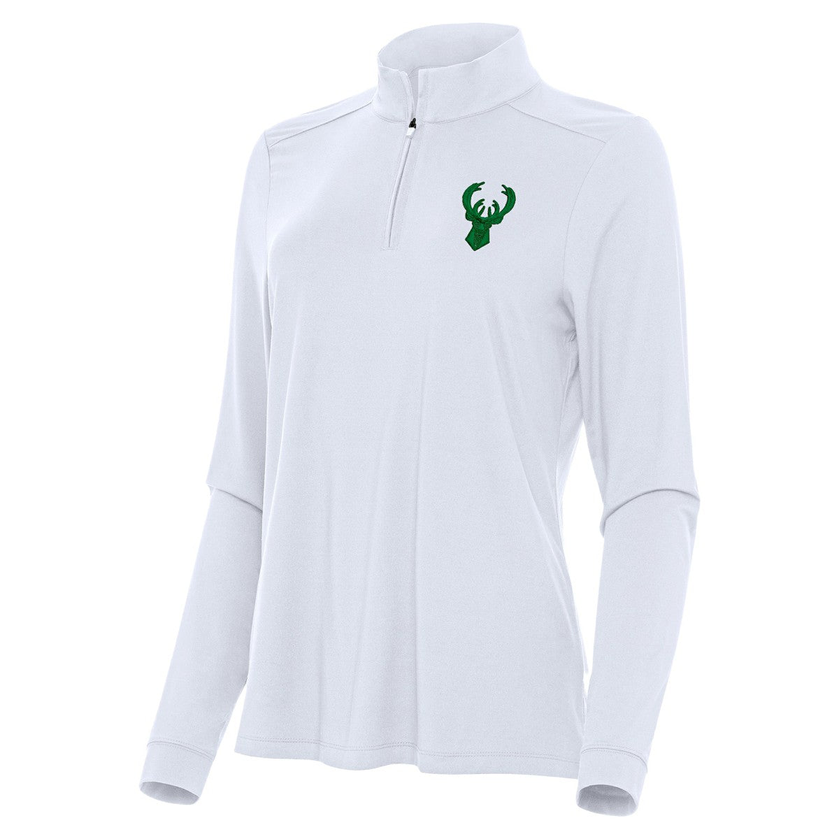NBA - Milwaukee Bucks Antigua Women's St. Patrick's Day Intent Quarter-Zip Top - White