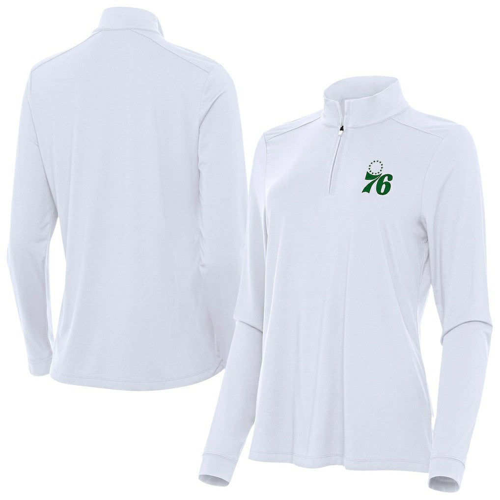 NBA - Philadelphia 76ers Antigua Women's St. Patrick's Day Intent Quarter-Zip Top - White