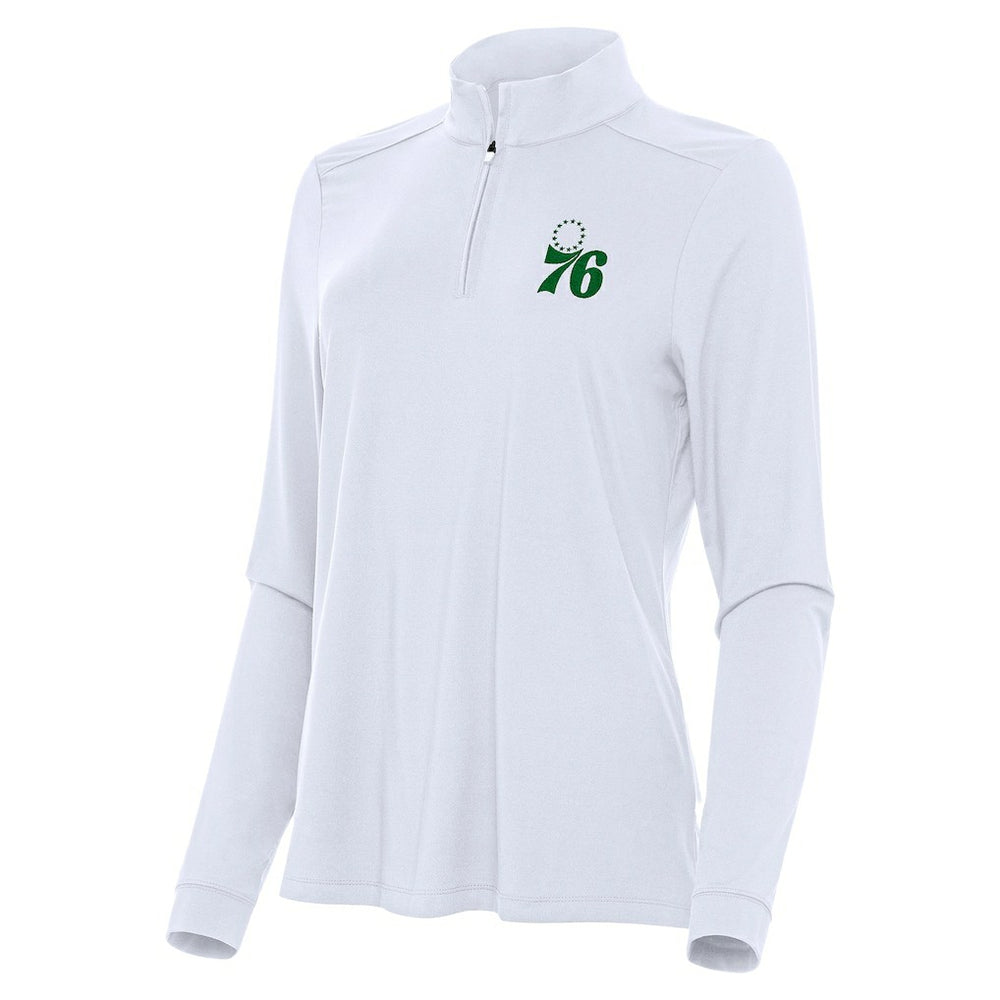 NBA - Philadelphia 76ers Antigua Women's St. Patrick's Day Intent Quarter-Zip Top - White