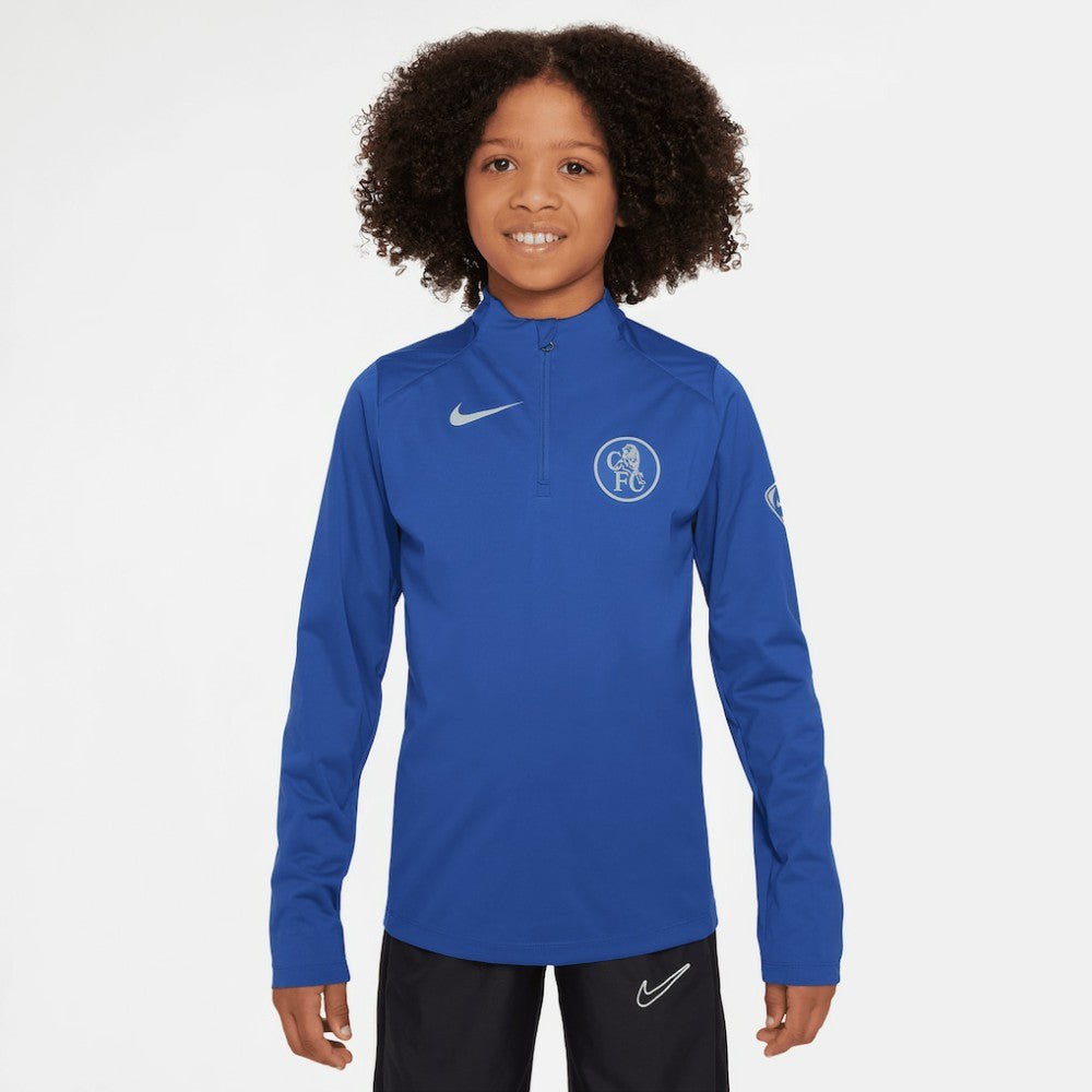 Nike Chelsea Youth 2025/26 Strike Drill Quarter-Zip Dri-FIT Long Sleeve Top - Blue