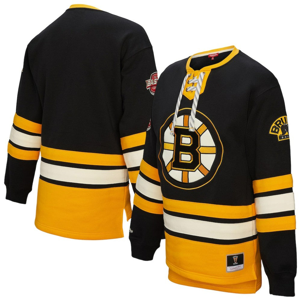 Boston Bruins Mitchell & Ness Women's Heritage Lace-Up Pullover Sweatshirt Black