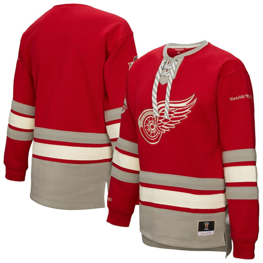 Detroit Red Wings - Mitchell & Ness Women's Heritage Lace-Up Pullover Sweatshirt Red