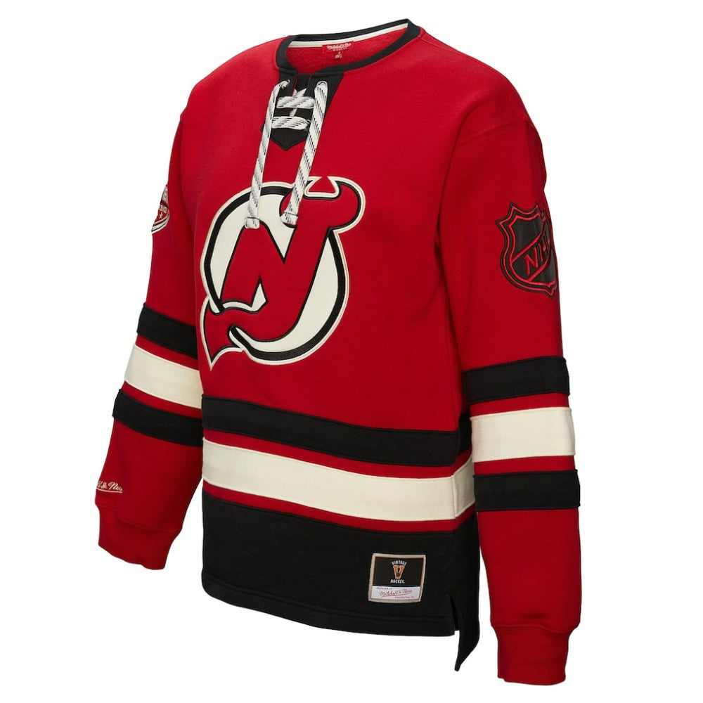 New Jersey Devils - Mitchell & Ness Women's Heritage Lace-Up Pullover Sweatshirt Red