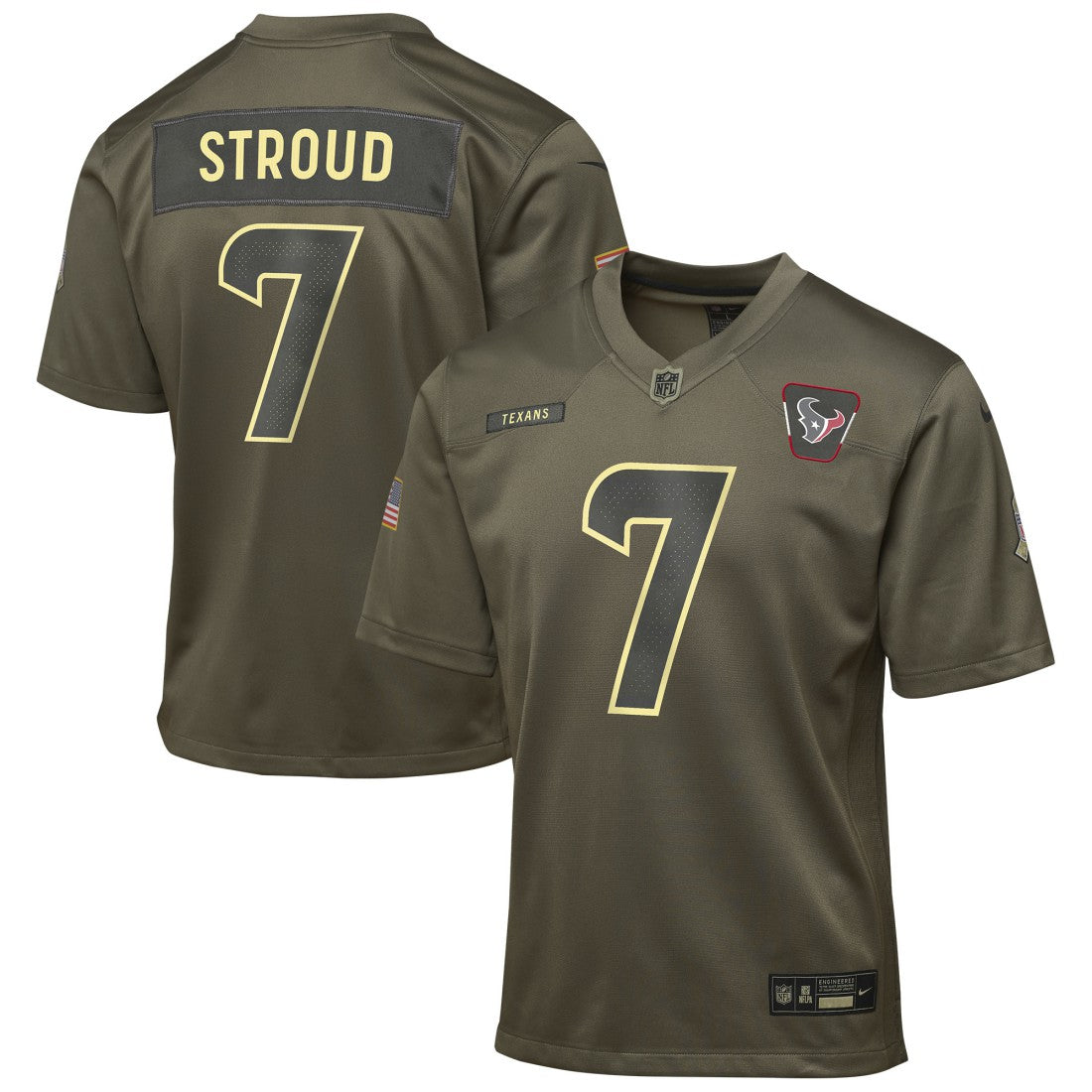 C.J. Stroud Houston Texans Youth 2025 Salute to Service Game Jersey Olive - Nike
