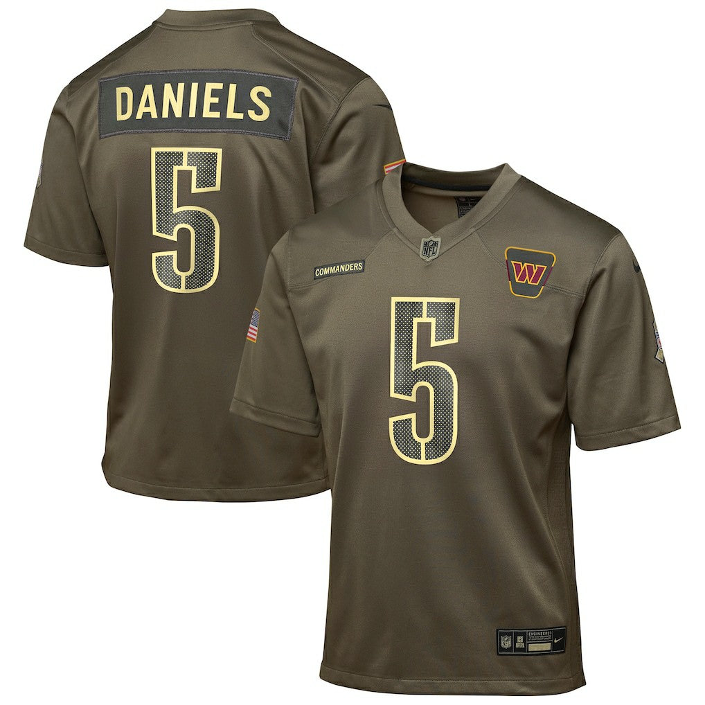 Jayden Daniels Washington Commanders Youth 2025 Salute to Service Game Jersey - Olive | NFL Jerseys