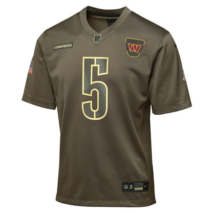 Jayden Daniels Washington Commanders Youth 2025 Salute to Service Game Jersey - Olive | NFL Jerseys