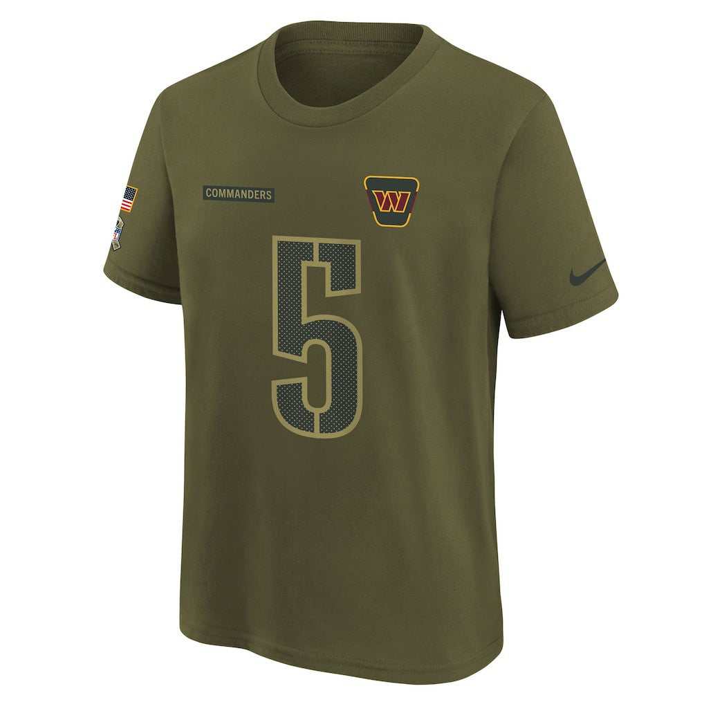 Jayden Daniels Washington Commanders Youth 2025 Salute to Service Name & Number T-Shirt Olive - Nike
