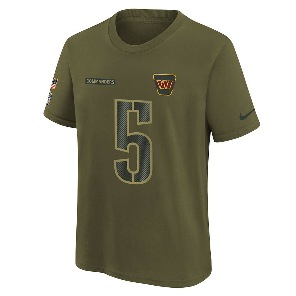 Jayden Daniels Washington Commanders Youth 2025 Salute to Service Name & Number T-Shirt Olive - Nike