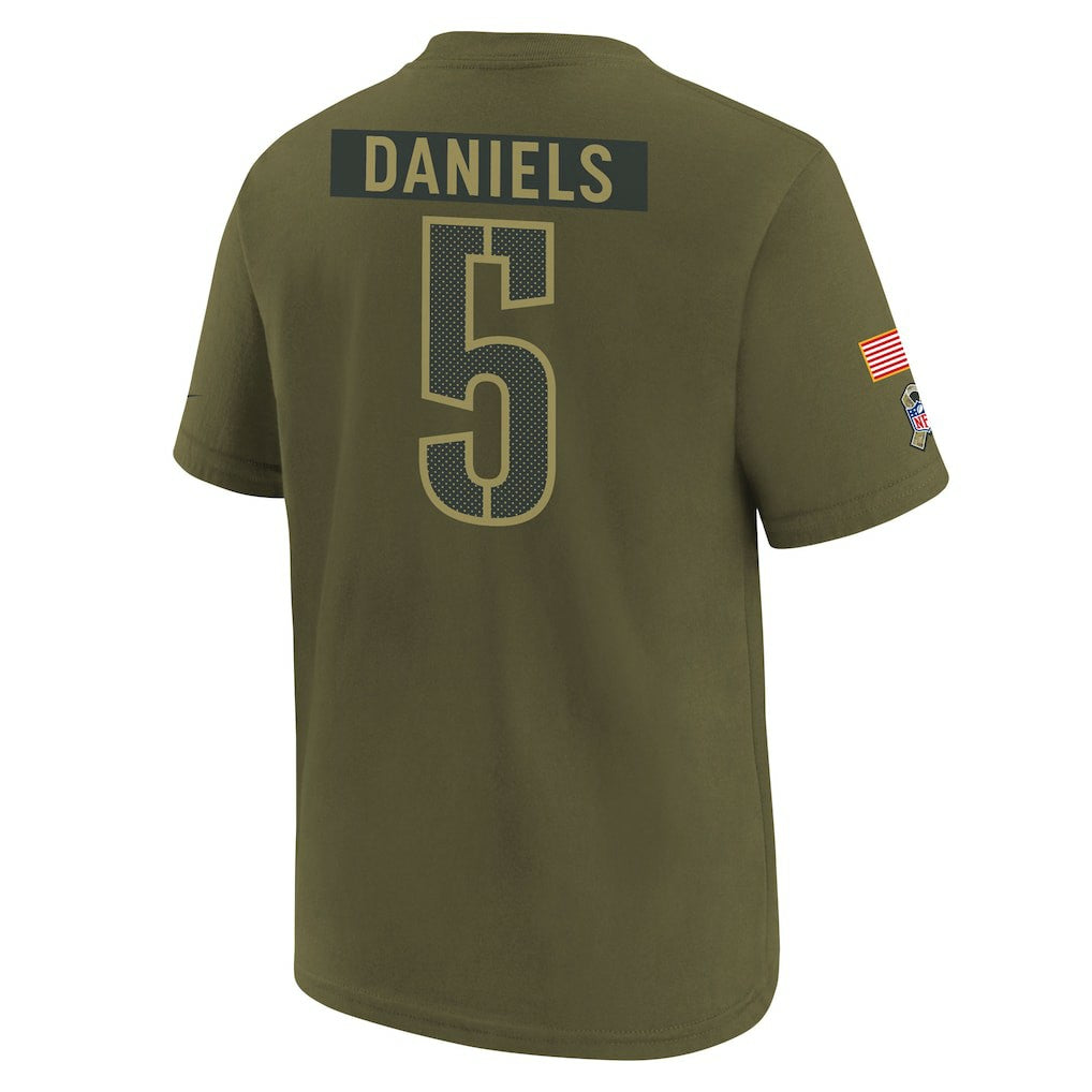 Jayden Daniels Washington Commanders Youth 2025 Salute to Service Name & Number T-Shirt Olive - Nike