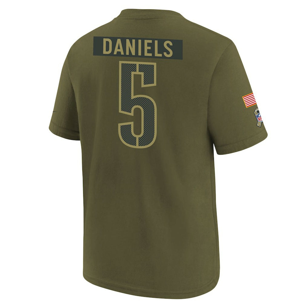 Jayden Daniels Washington Commanders Youth 2025 Salute to Service Name & Number T-Shirt Olive - Nike