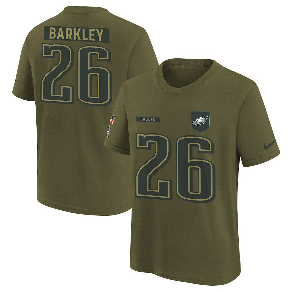 Saquon Barkley Philadelphia Eagles Youth 2025 Salute to Service Name & Number T-Shirt Olive - Nike