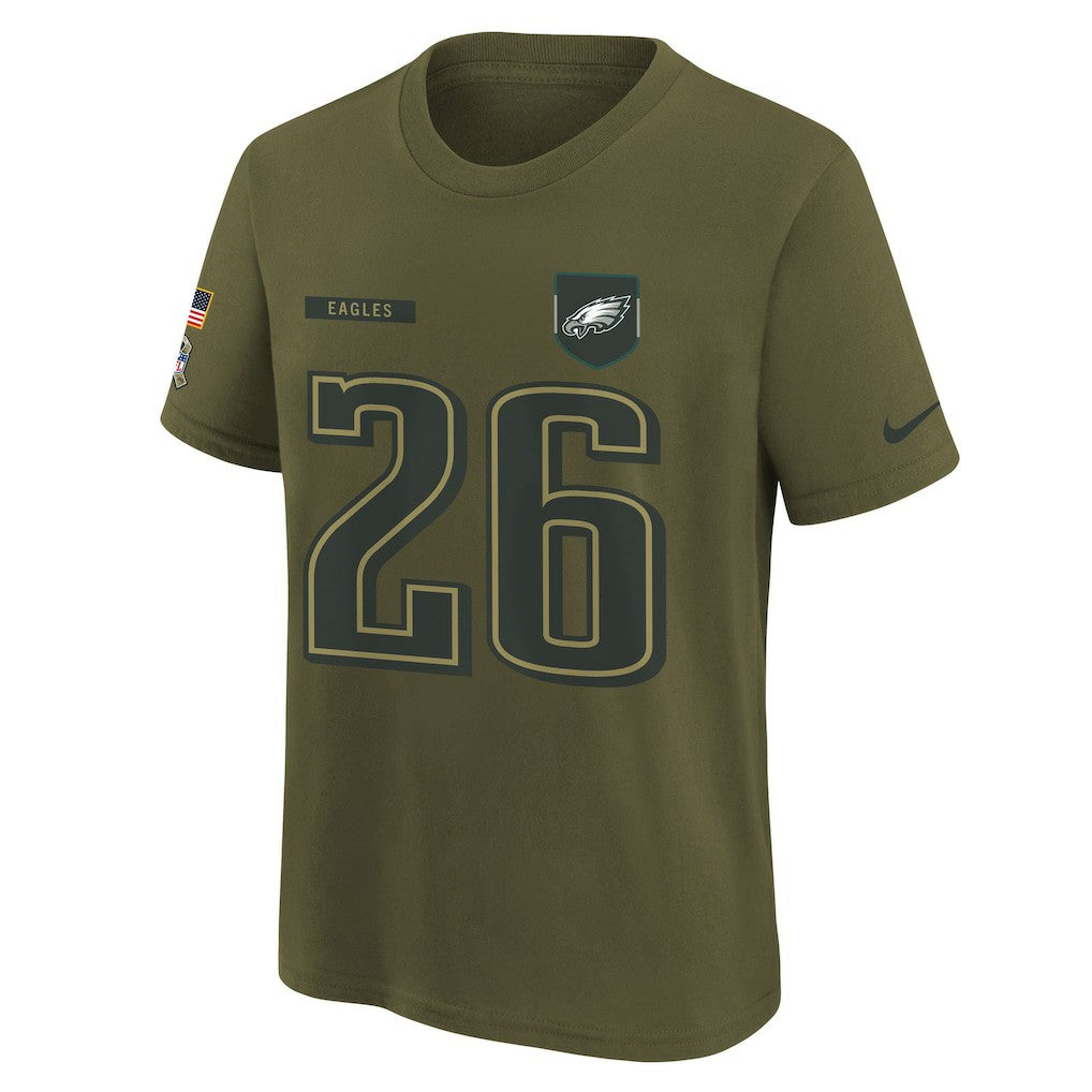 Saquon Barkley Philadelphia Eagles Youth 2025 Salute to Service Name & Number T-Shirt Olive - Nike