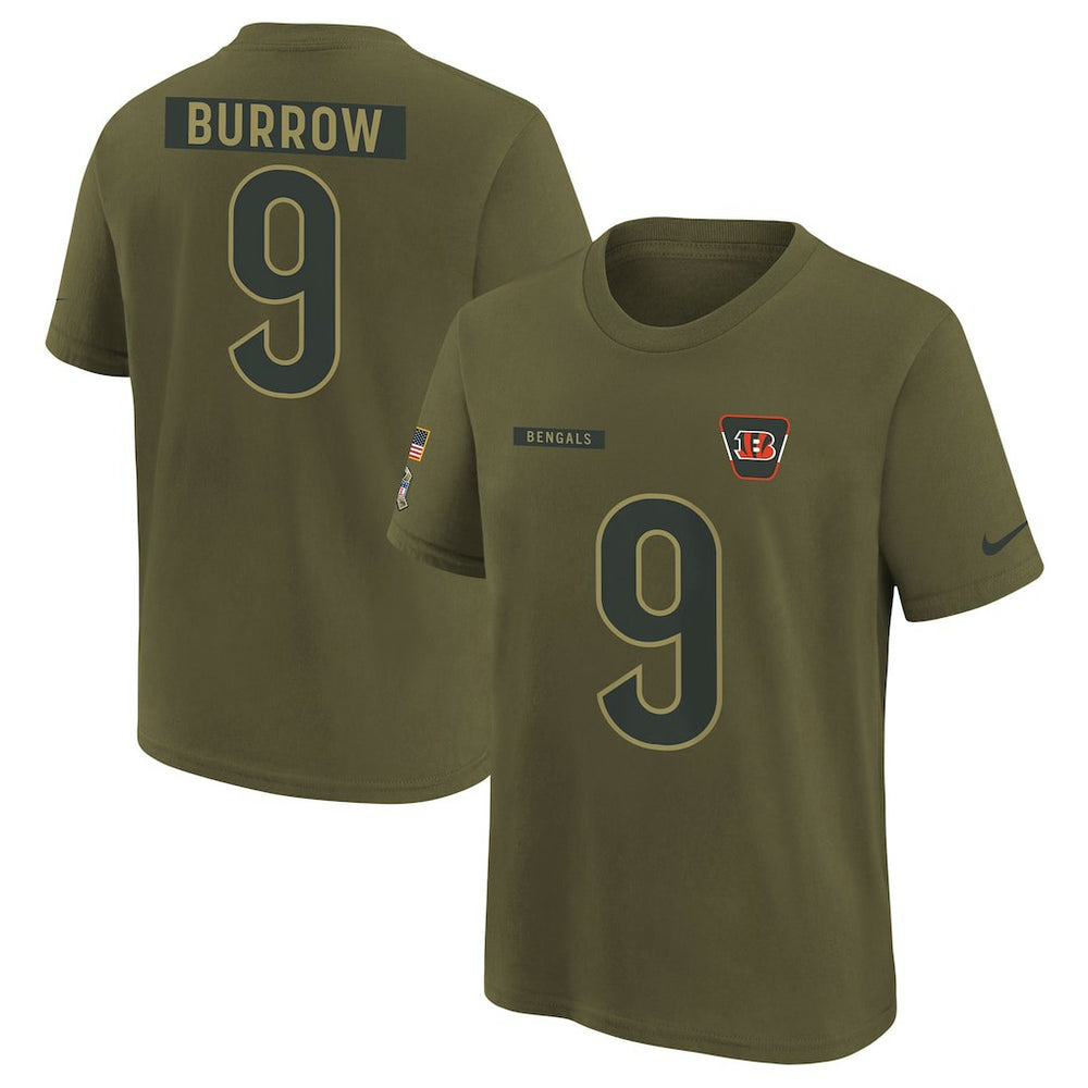 Joe Burrow Cincinnati Bengals Youth 2025 Salute to Service Name & Number T-Shirt Olive - Nike