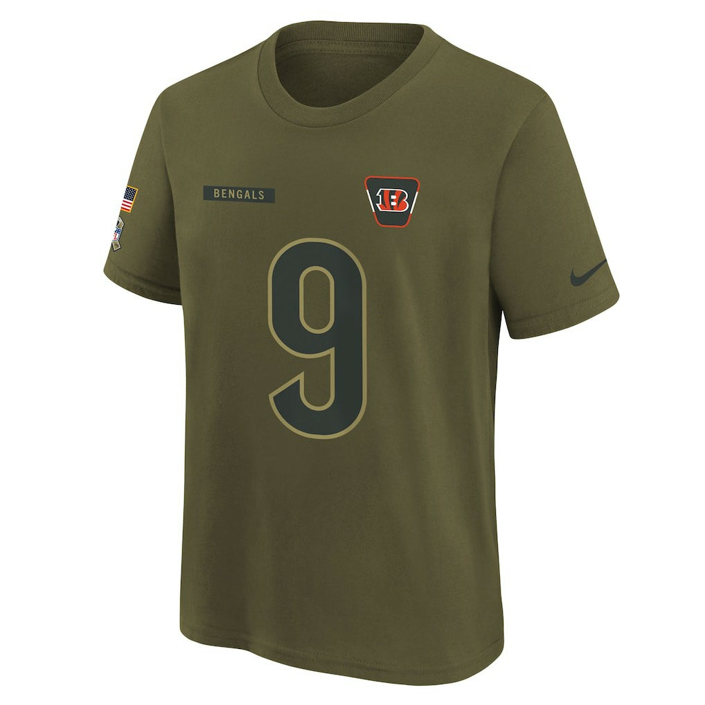 Joe Burrow Cincinnati Bengals Youth 2025 Salute to Service Name & Number T-Shirt Olive - Nike
