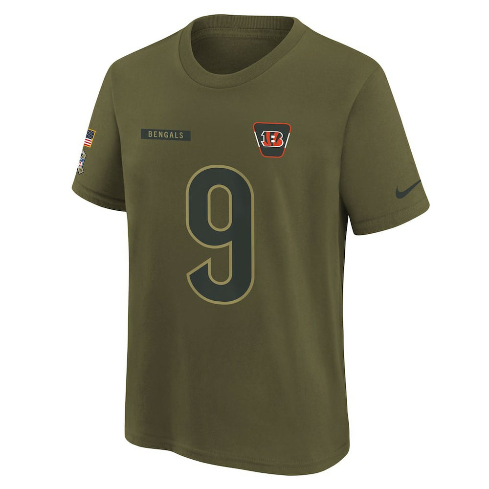 Joe Burrow Cincinnati Bengals Youth 2025 Salute to Service Name & Number T-Shirt Olive - Nike