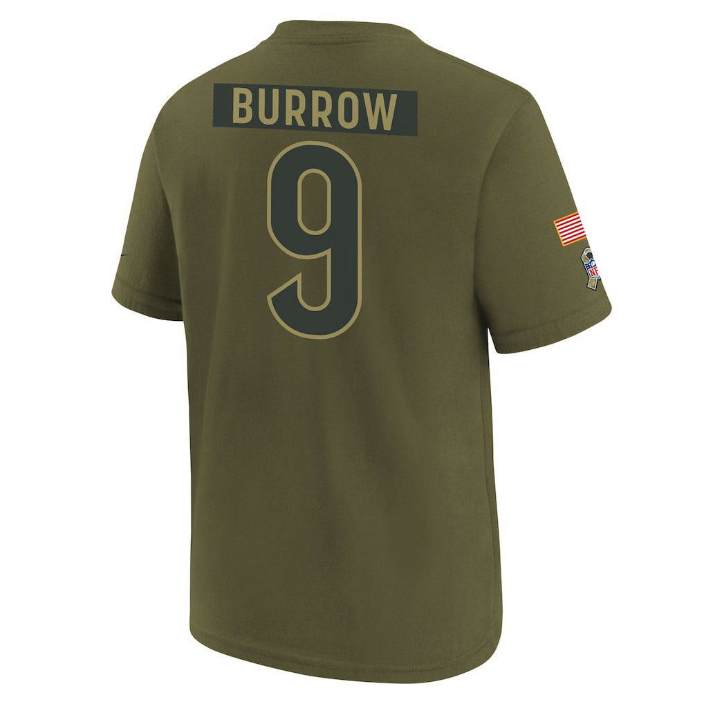 Joe Burrow Cincinnati Bengals Youth 2025 Salute to Service Name & Number T-Shirt Olive - Nike