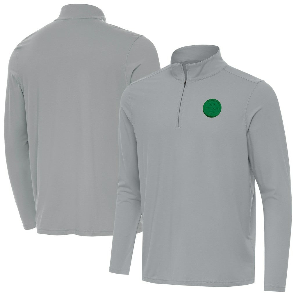 Pittsburgh Steelers Antigua St Patrick Day Intent Quarter-Zip Pullover Top Gray - NFL