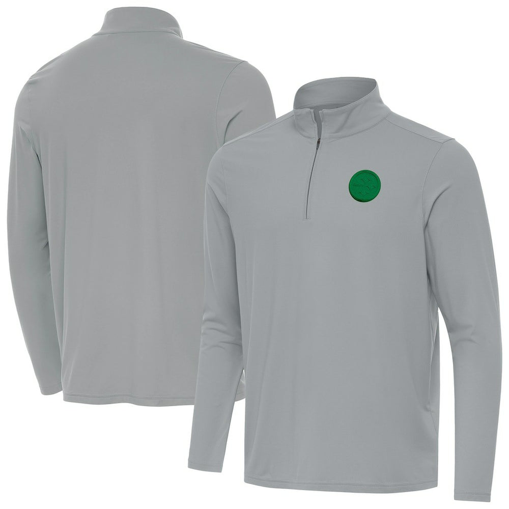 Pittsburgh Steelers Antigua St Patrick Day Intent Quarter-Zip Pullover Top Gray - NFL