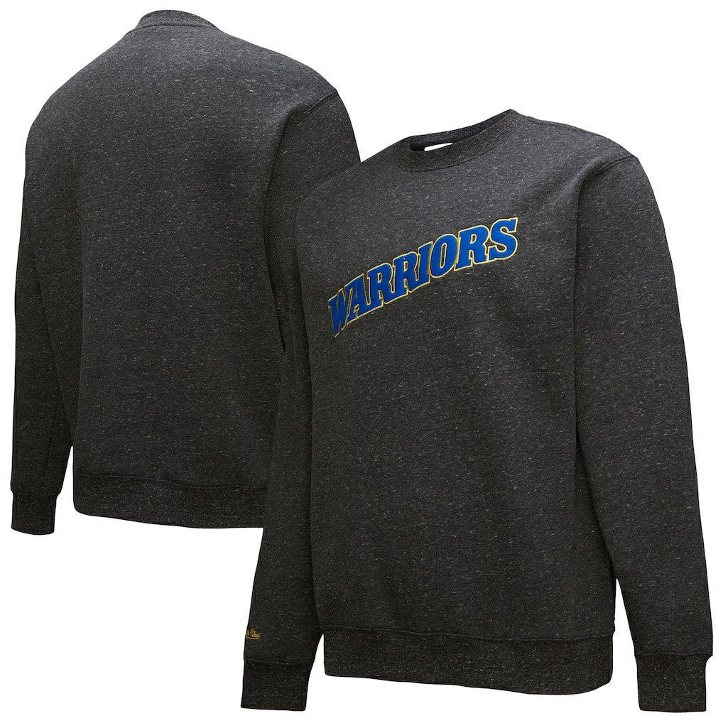 Mitchell & Ness - Golden State Warriors Black Out Collection Snow Washed Vintage Logo Pullover Sweatshirt - Black