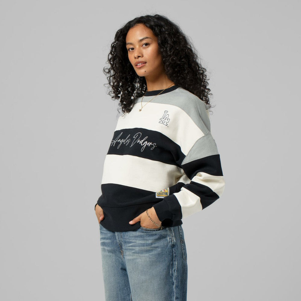 Los Angeles Dodgers Mitchell & Ness Women's Cooperstown Collection Blocked Fleece Pullover Sweatshirt- Gray/Black Sale