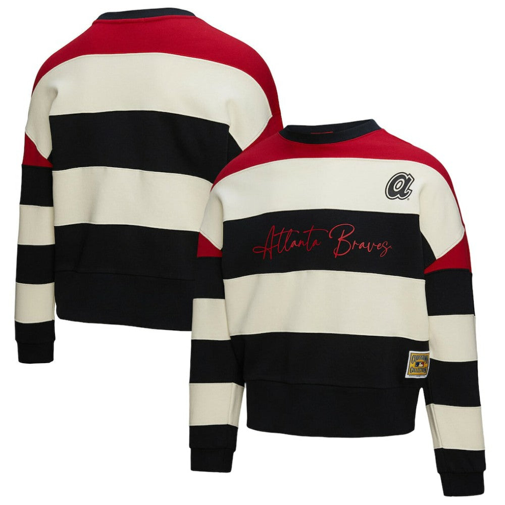 Atlanta Braves Mitchell & Ness Women's Cooperstown Collection Blocked Fleece Pullover Sweatshirt- Red/Black Online