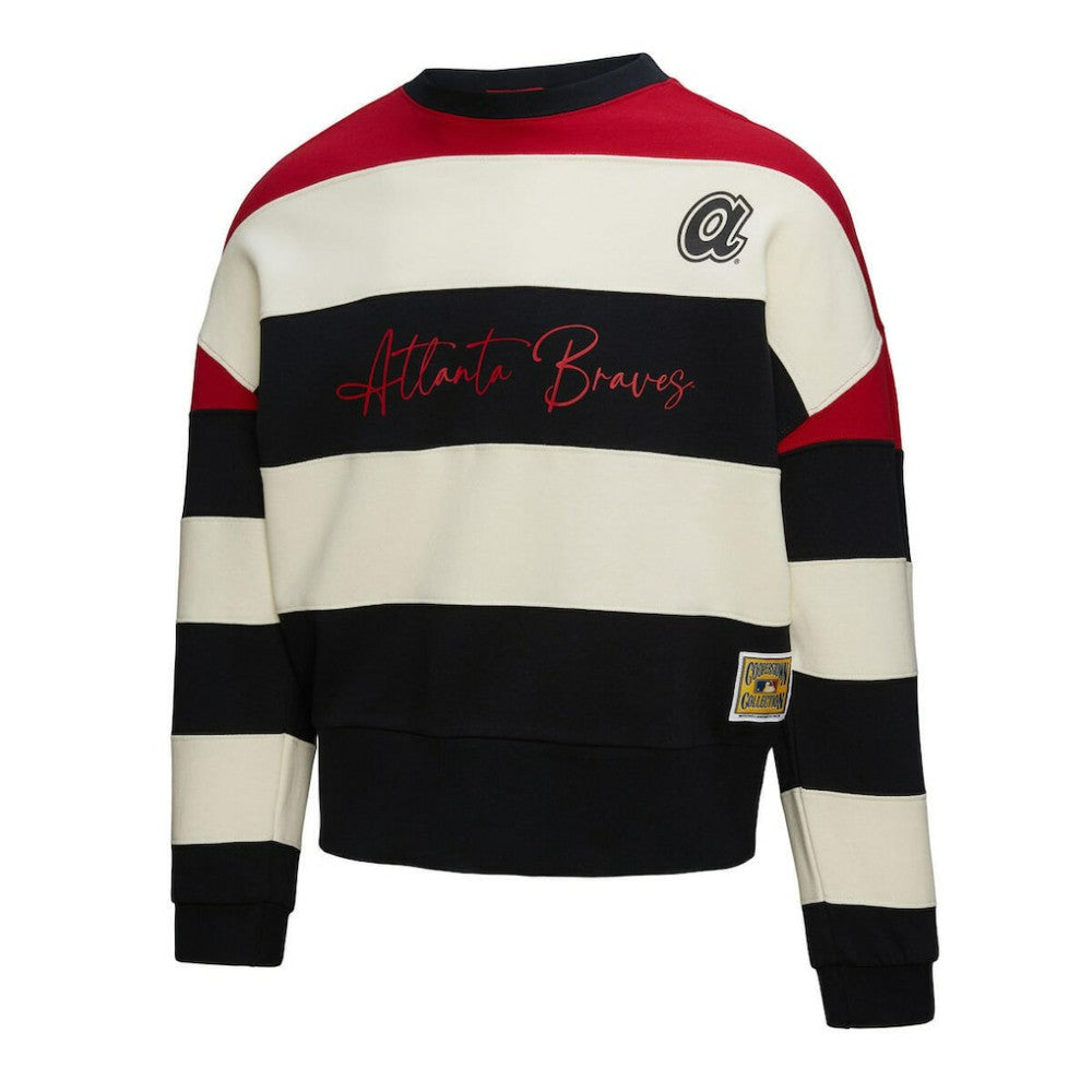 Atlanta Braves Mitchell & Ness Women's Cooperstown Collection Blocked Fleece Pullover Sweatshirt- Red/Black Online