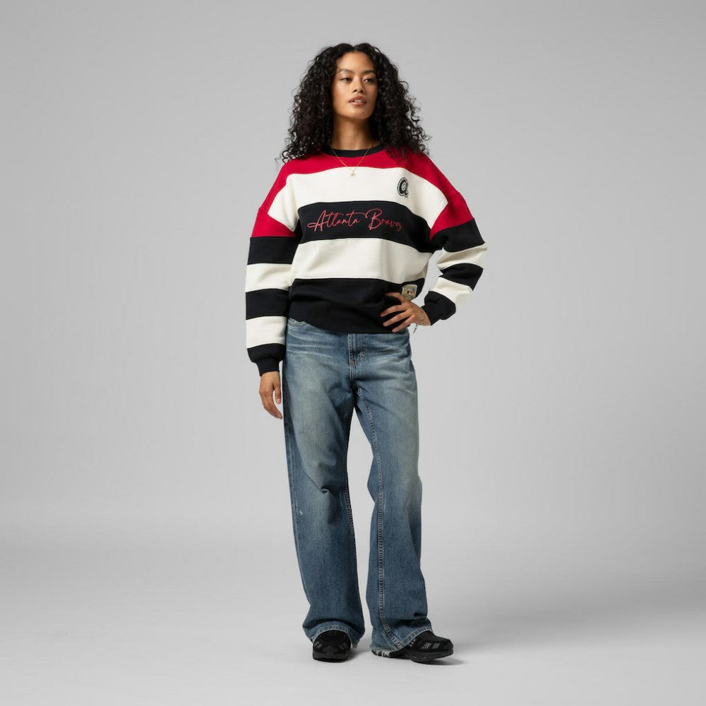Atlanta Braves Mitchell & Ness Women's Cooperstown Collection Blocked Fleece Pullover Sweatshirt- Red/Black Online