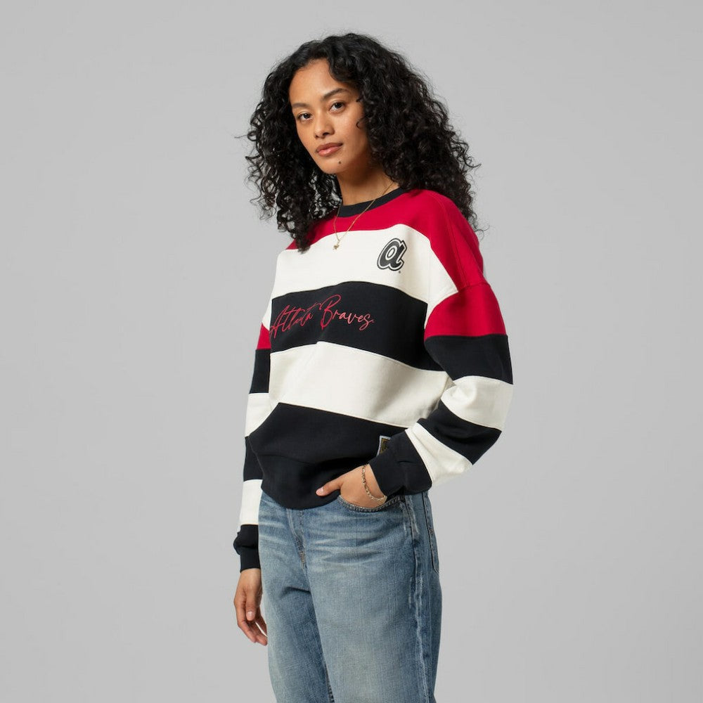 Atlanta Braves Mitchell & Ness Women's Cooperstown Collection Blocked Fleece Pullover Sweatshirt- Red/Black Online