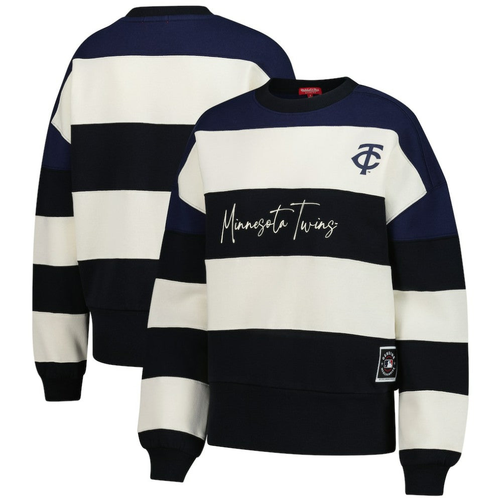 Minnesota Twins Mitchell & Ness Women's Cooperstown Collection Blocked Fleece Pullover Sweatshirt- Navy/Black Sale