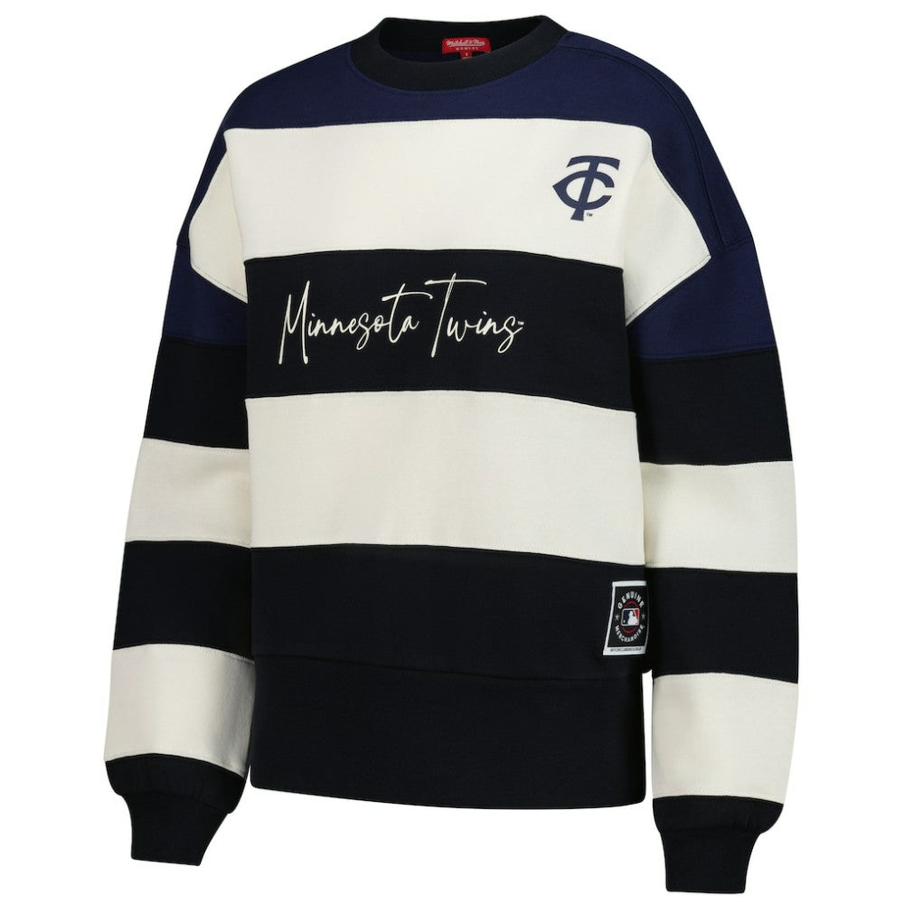 Minnesota Twins Mitchell & Ness Women's Cooperstown Collection Blocked Fleece Pullover Sweatshirt- Navy/Black Sale